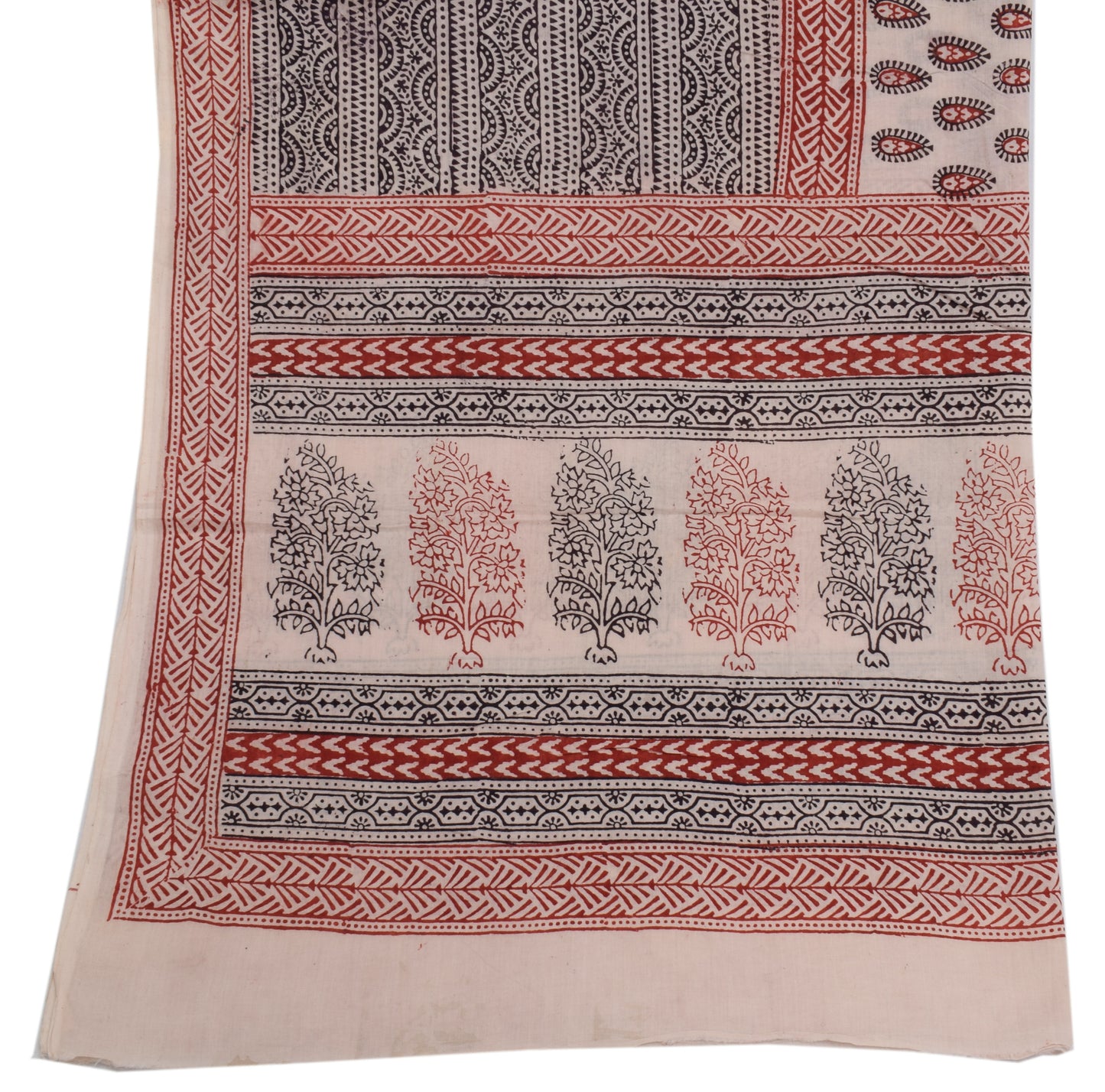 Sushila Vintage Cream Dupatta 100% Pure Cotton Hand Block Printed Long Stole