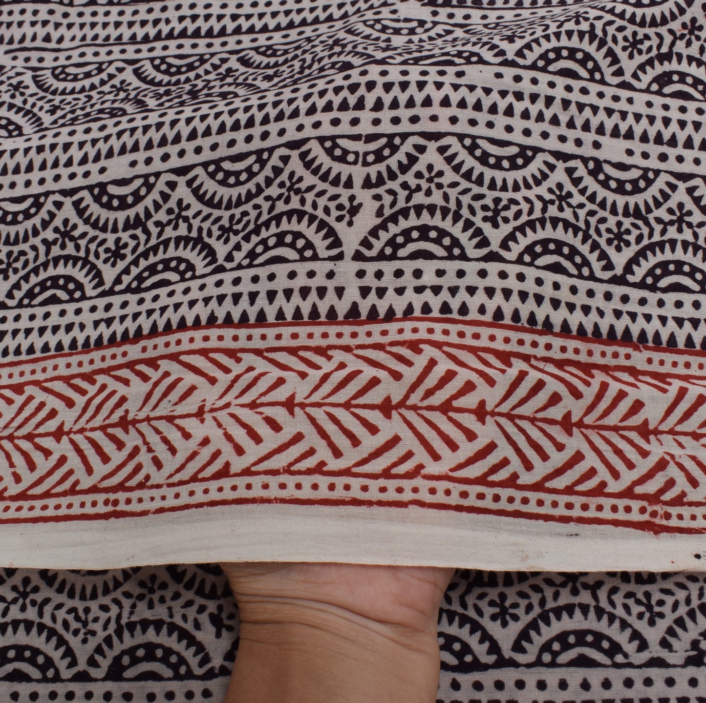 Sushila Vintage Cream Dupatta 100% Pure Cotton Hand Block Printed Long Stole