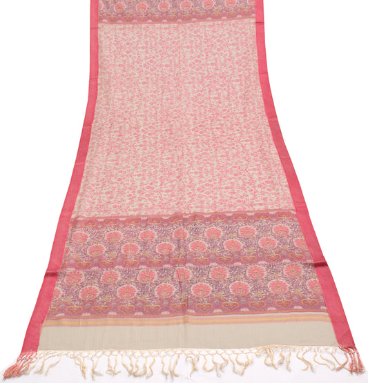 Sushila Vintage Indian Cream Dupatta 100% Pure Silk Printed Long Stole Scarves