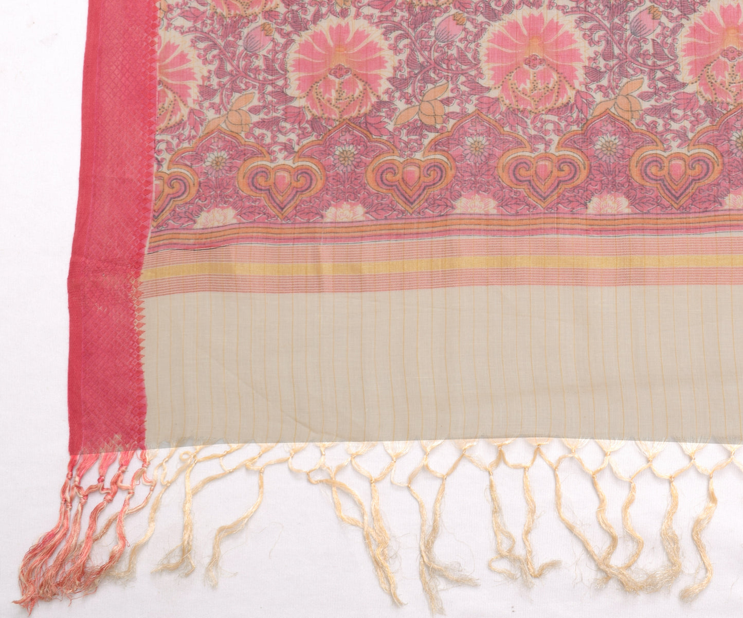 Sushila Vintage Indian Cream Dupatta 100% Pure Silk Printed Long Stole Scarves