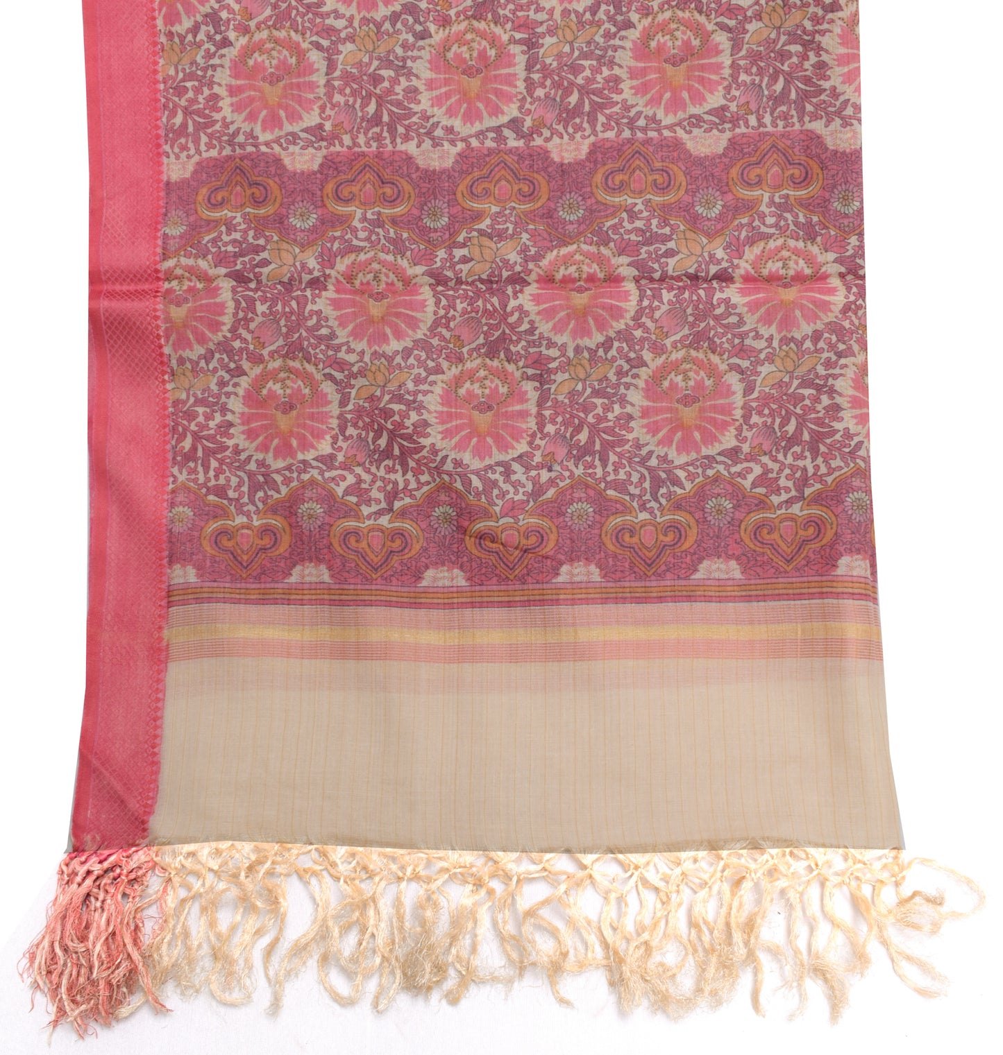 Sushila Vintage Indian Cream Dupatta 100% Pure Silk Printed Long Stole Scarves