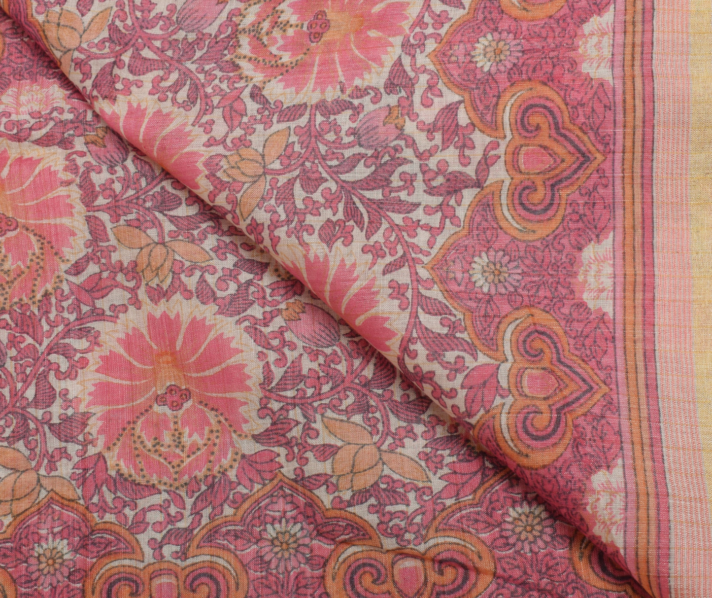 Sushila Vintage Indian Cream Dupatta 100% Pure Silk Printed Long Stole Scarves