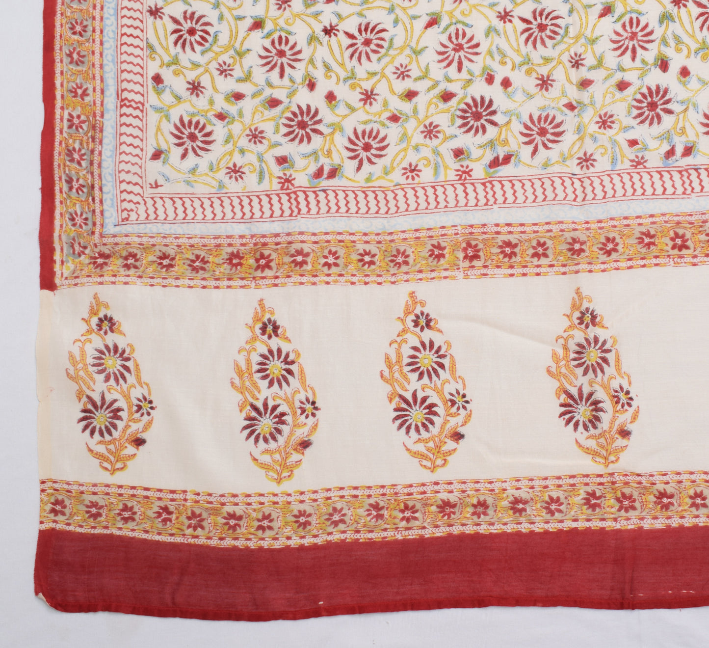Sushila Vintage Cream Dupatta 100% Pure Silk Hand Printed Long Stole Hijab