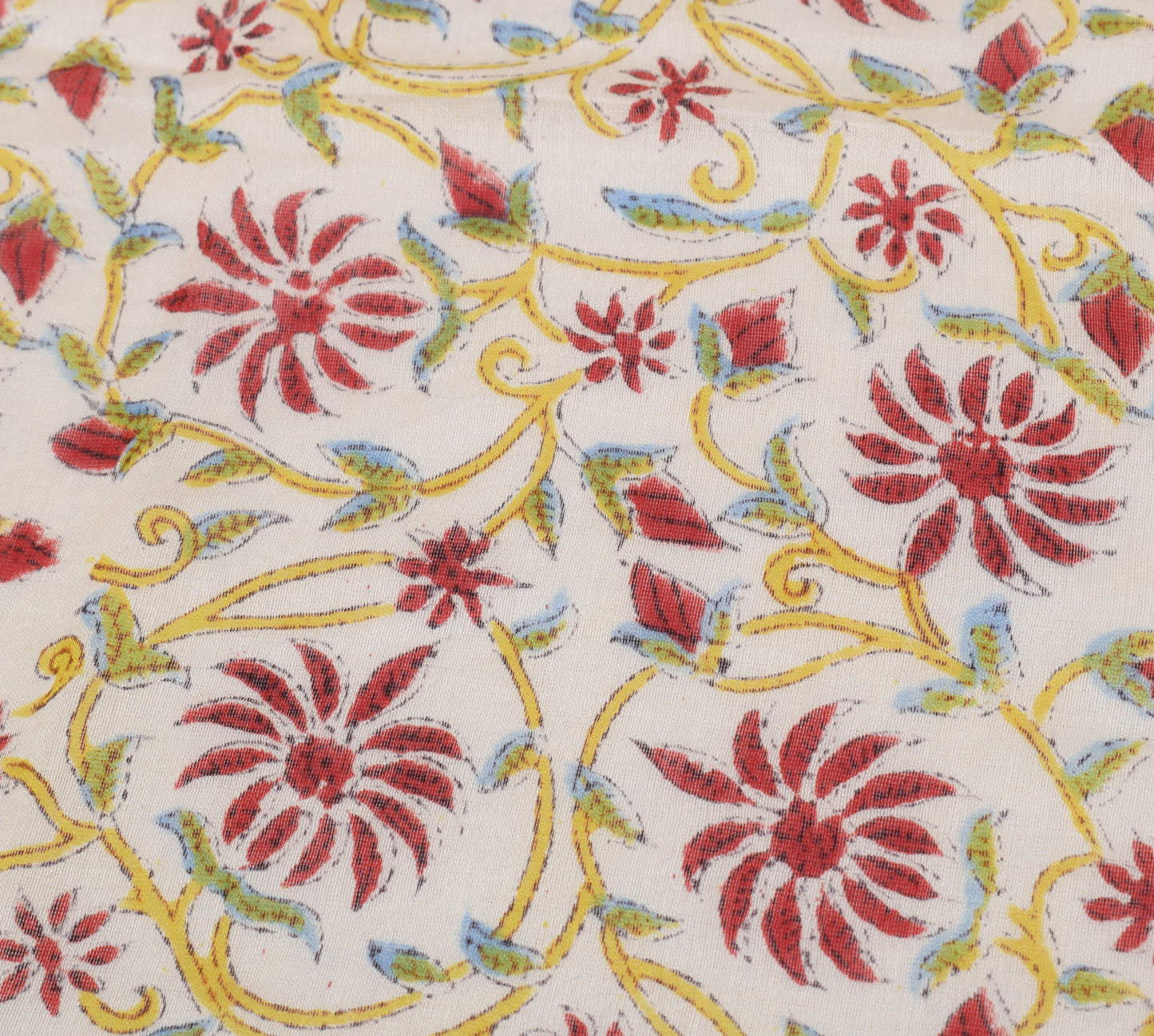 Sushila Vintage Cream Dupatta 100% Pure Silk Hand Printed Long Stole Hijab