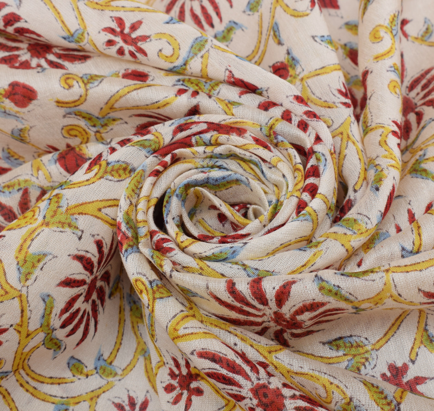 Sushila Vintage Cream Dupatta 100% Pure Silk Hand Printed Long Stole Hijab