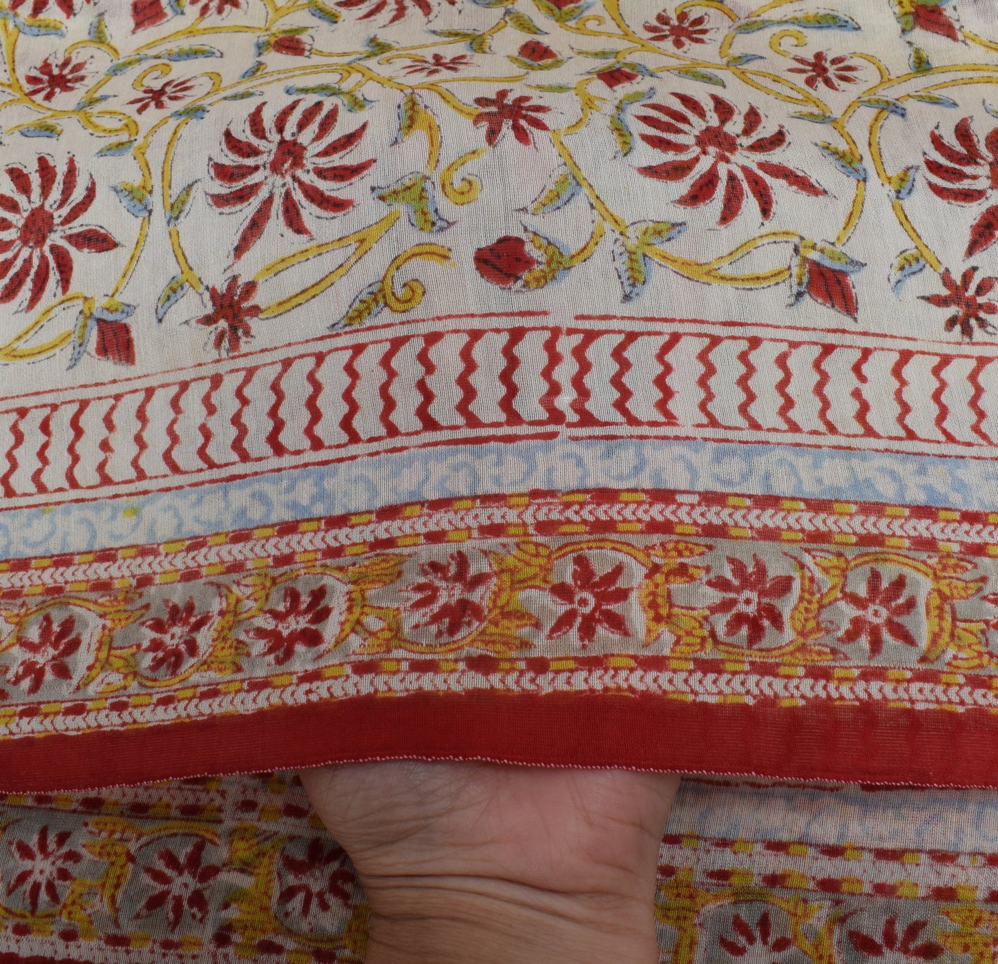 Sushila Vintage Cream Dupatta 100% Pure Silk Hand Printed Long Stole Hijab