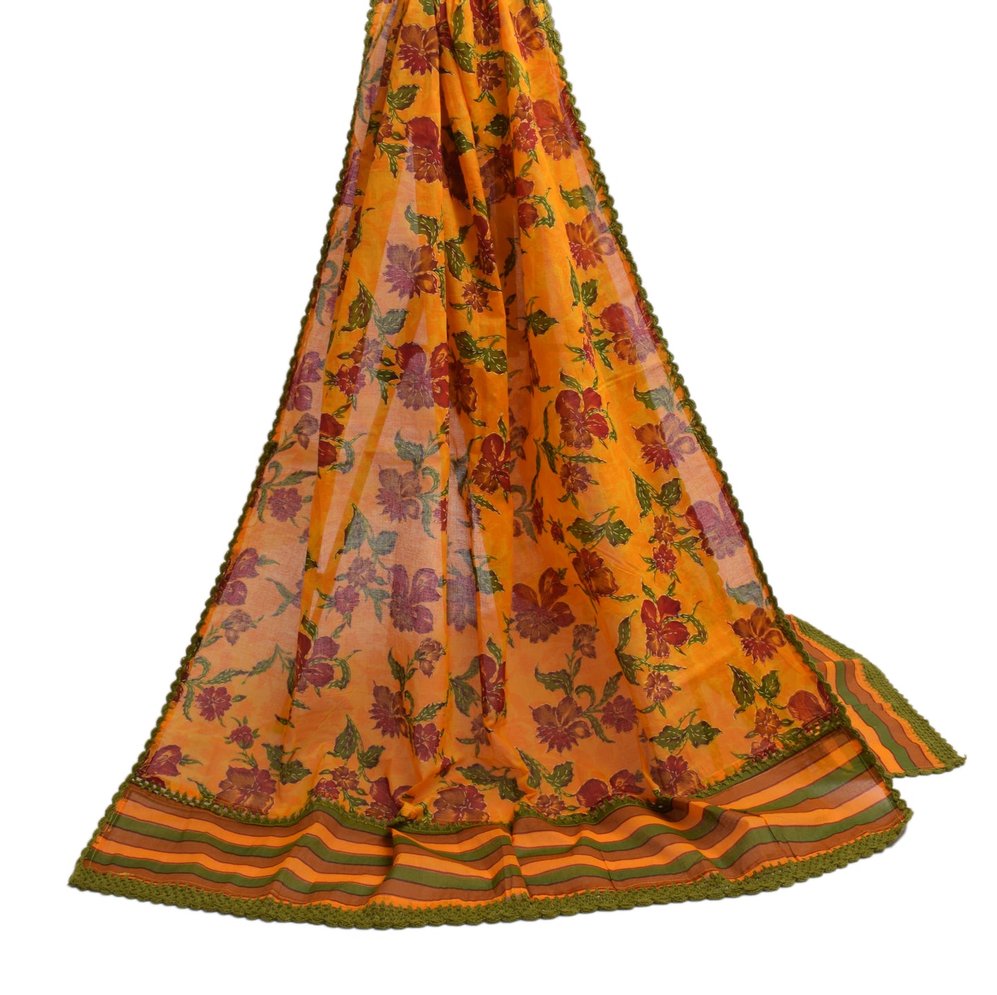Sushila Vintage Indian Yellow Dupatta 100% Pure Cotton Printed Long Stole Hijab
