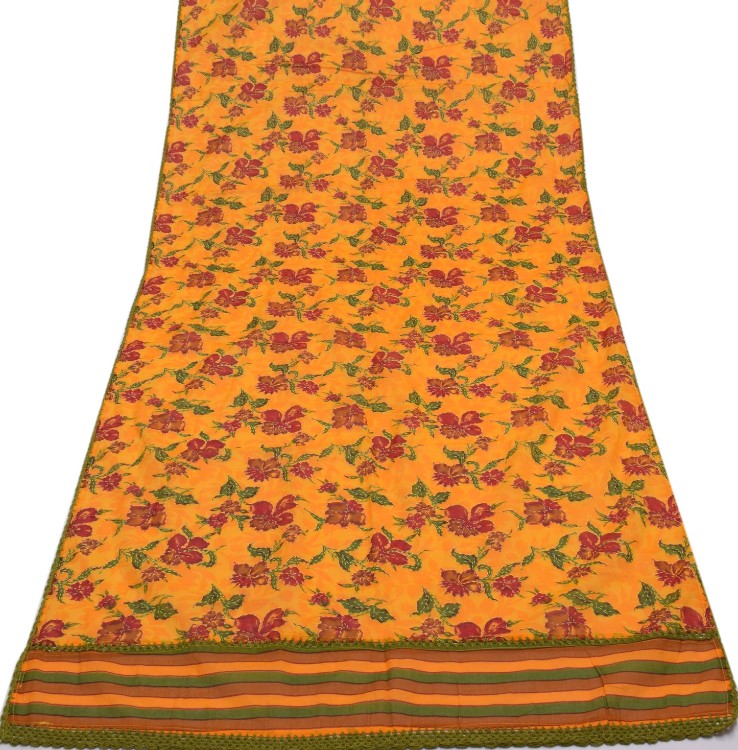 Sushila Vintage Indian Yellow Dupatta 100% Pure Cotton Printed Long Stole Hijab