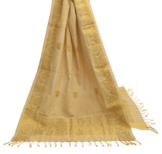 Sushila Vintage Light Brown Dupatta Blend Cotton Woen Long Stole Hijab