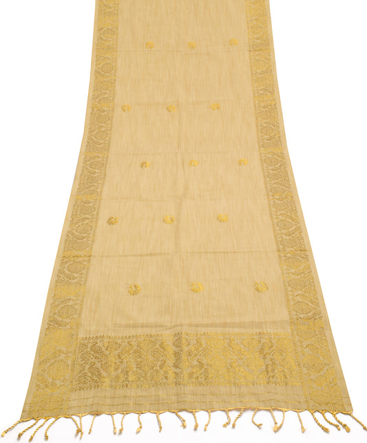 Sushila Vintage Light Brown Dupatta Blend Cotton Woen Long Stole Hijab