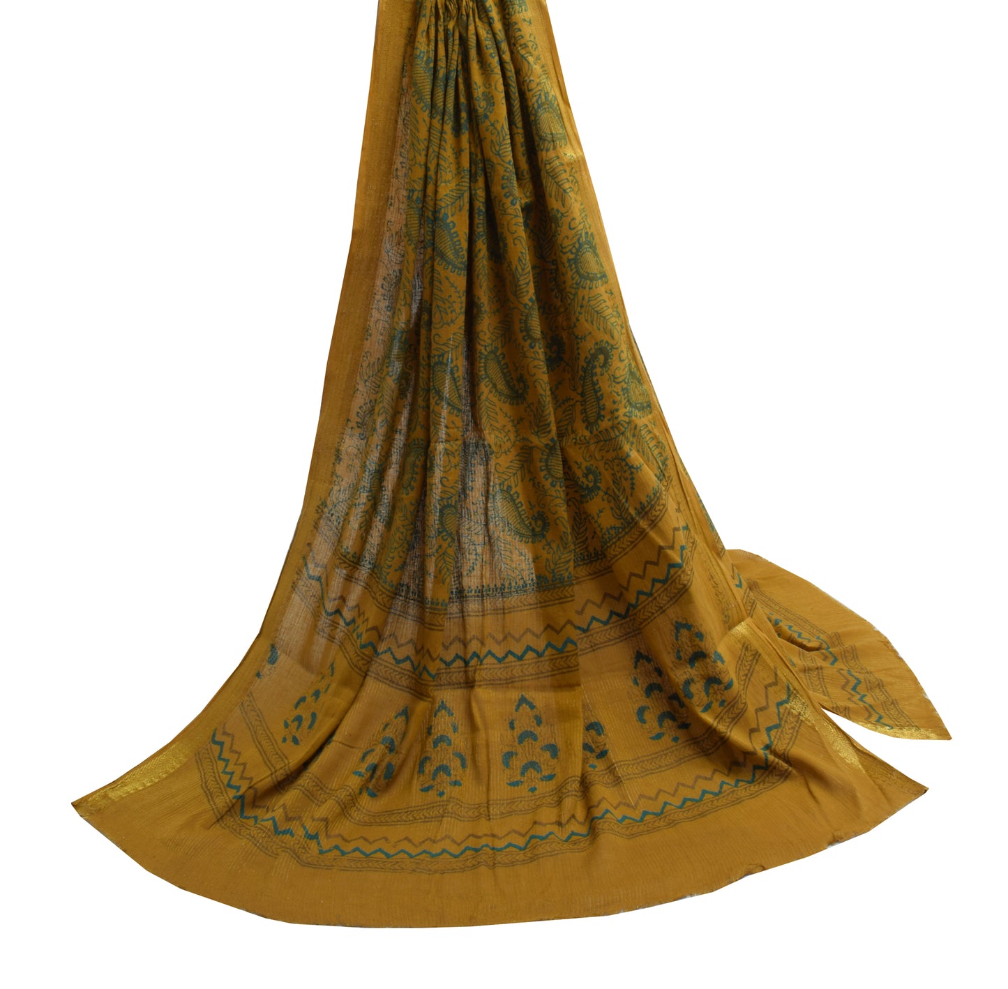 Sushila Vintage Indian Green Dupatta 100% Pure Cotton Paisley Long Stole Hijab