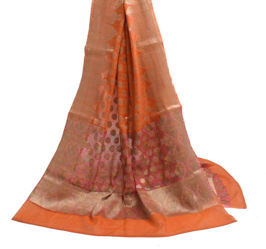 Sushila Vintage Orange Dupatta Blend Cotton Zari Woven & Printed Long Stole