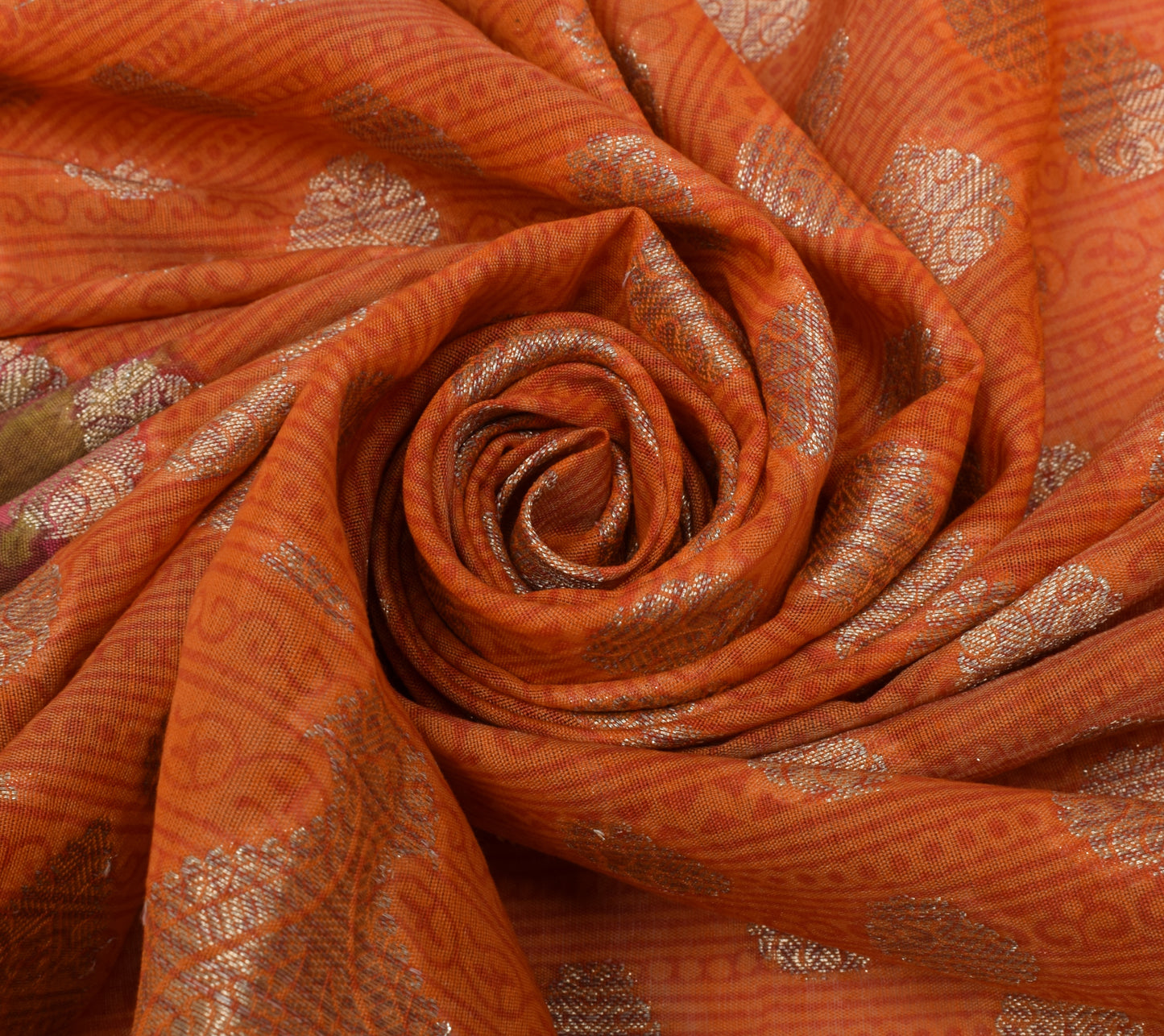 Sushila Vintage Orange Dupatta Blend Cotton Zari Woven & Printed Long Stole