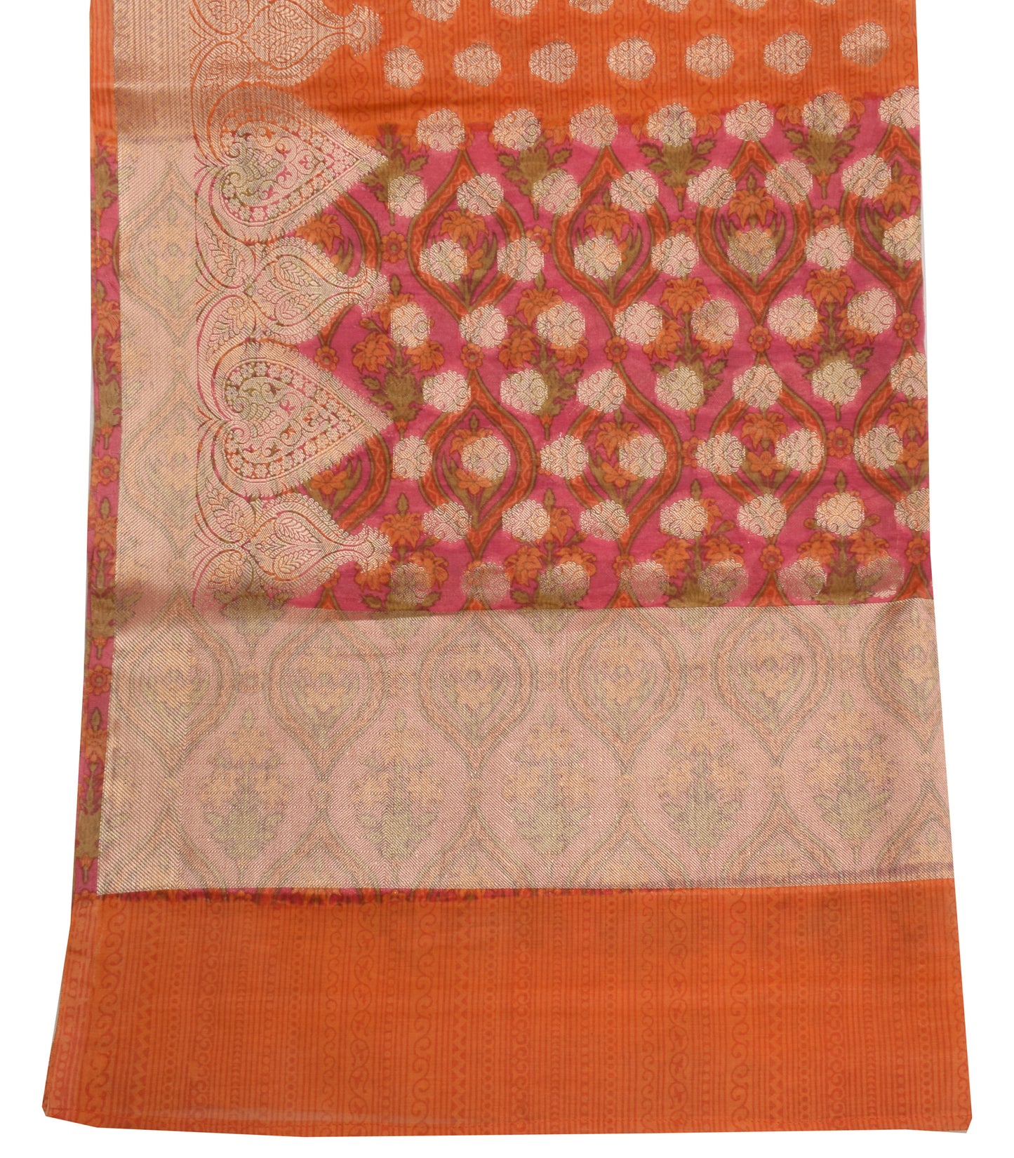Sushila Vintage Orange Dupatta Blend Cotton Zari Woven & Printed Long Stole