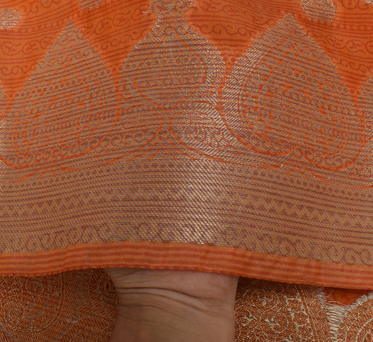 Sushila Vintage Orange Dupatta Blend Cotton Zari Woven & Printed Long Stole