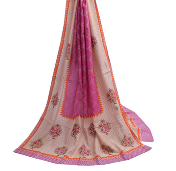 Sushila Vintage Pink Dupatta 100% Pure Cotton Printed Long Stole Hijab Scarves
