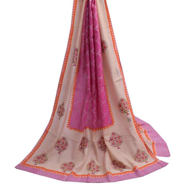 Sushila Vintage Pink Dupatta 100% Pure Cotton Printed Long Stole Hijab Scarves