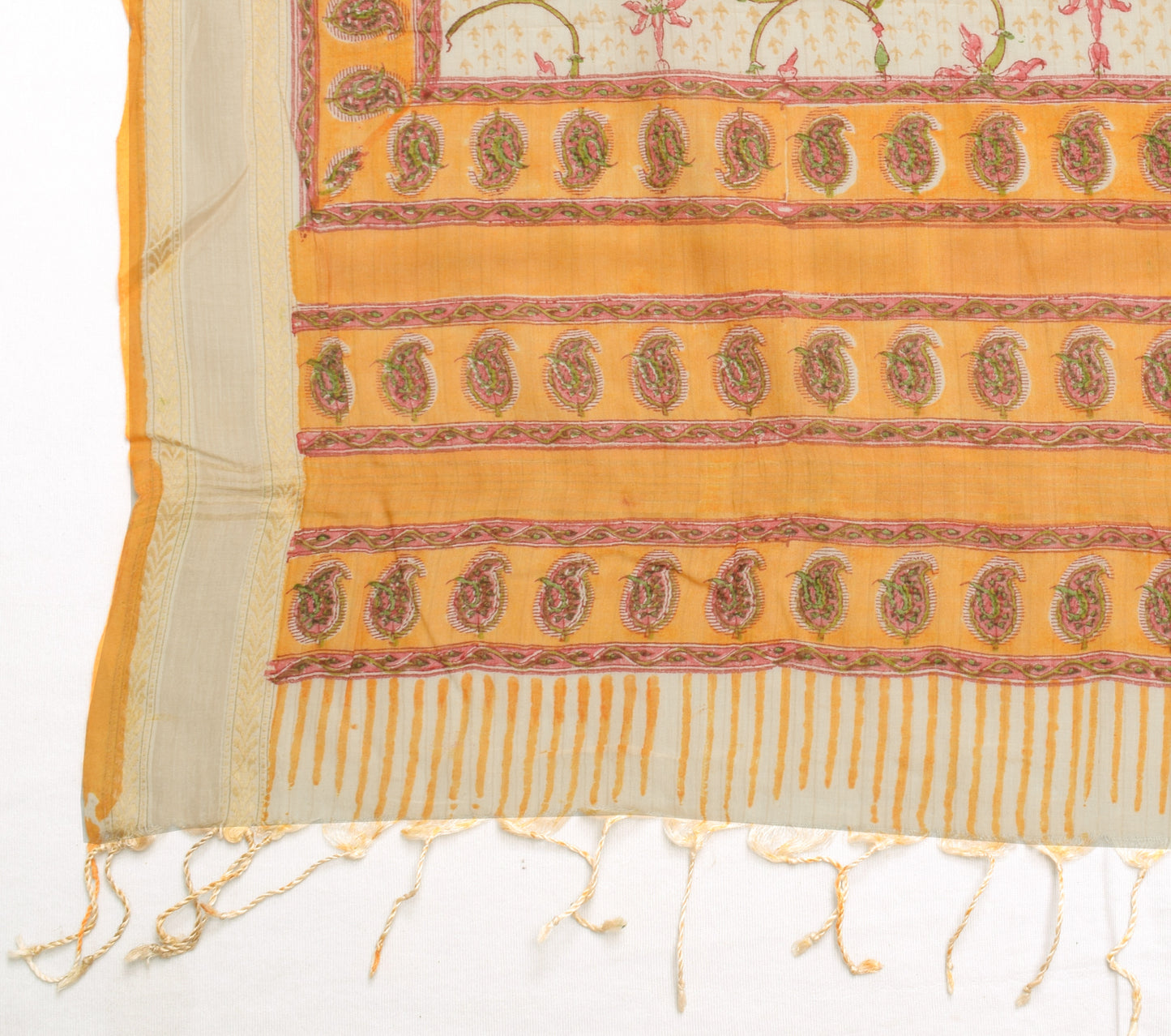 Sushila Vintage Indian Cream Dupatta 100% Pure Silk Printed Long Stole Scarves