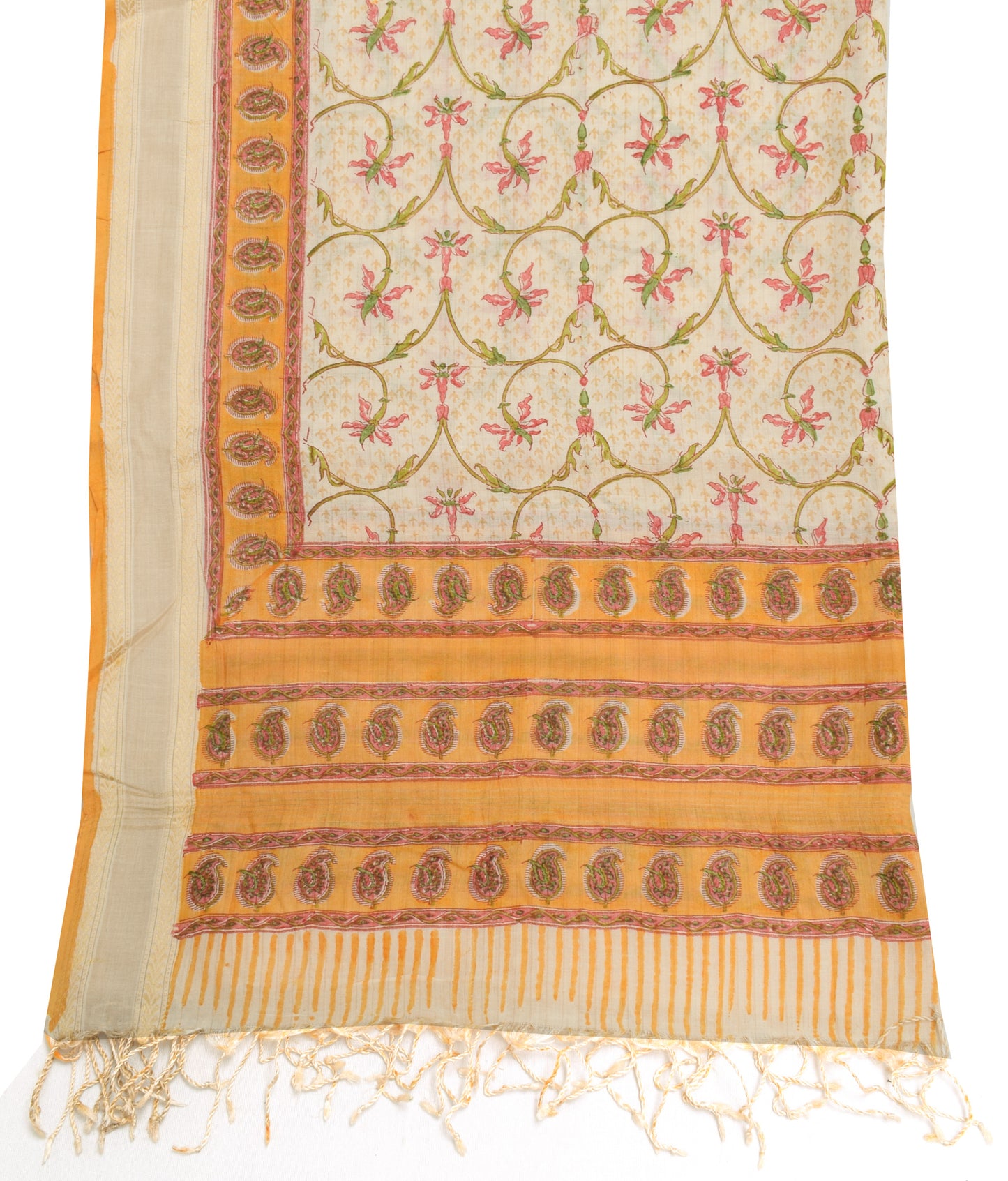 Sushila Vintage Indian Cream Dupatta 100% Pure Silk Printed Long Stole Scarves