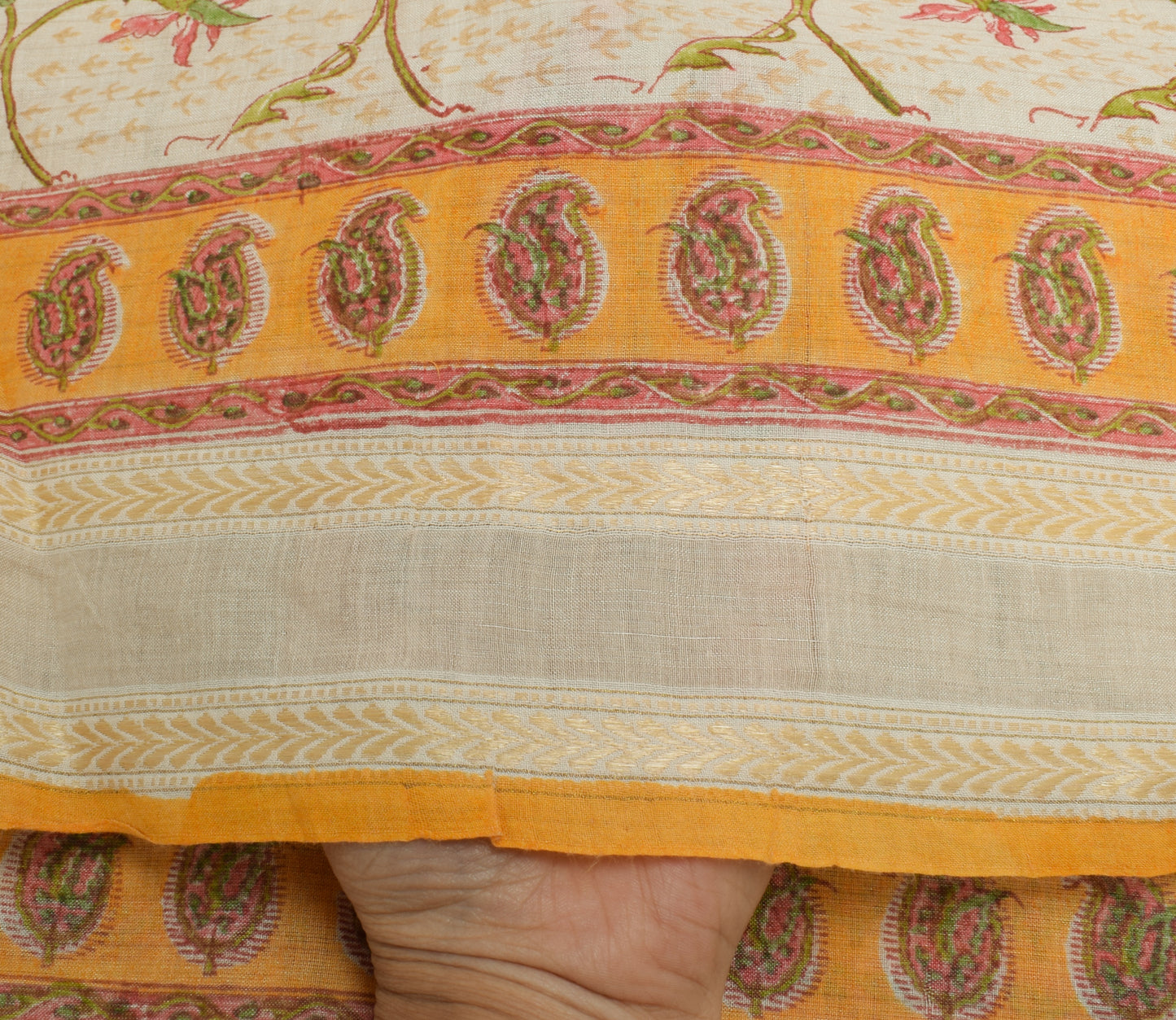 Sushila Vintage Indian Cream Dupatta 100% Pure Silk Printed Long Stole Scarves