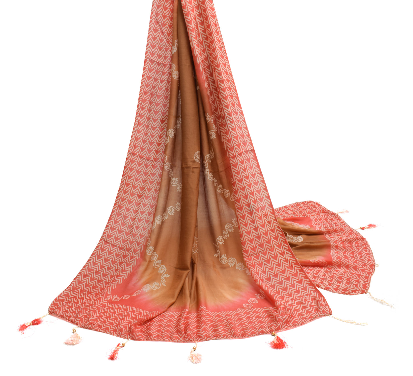 Sushila Vintage Indian Brown Dupatta Blend Silk Printed Long Stole Hijab Scarves