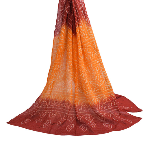 Sushila Vintage Orange Dupatta 100% Pure Cotton Bandhani Printed Long Stole Wrap