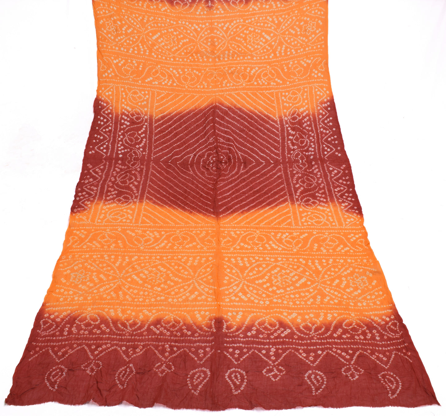 Sushila Vintage Orange Dupatta 100% Pure Cotton Bandhani Printed Long Stole Wrap