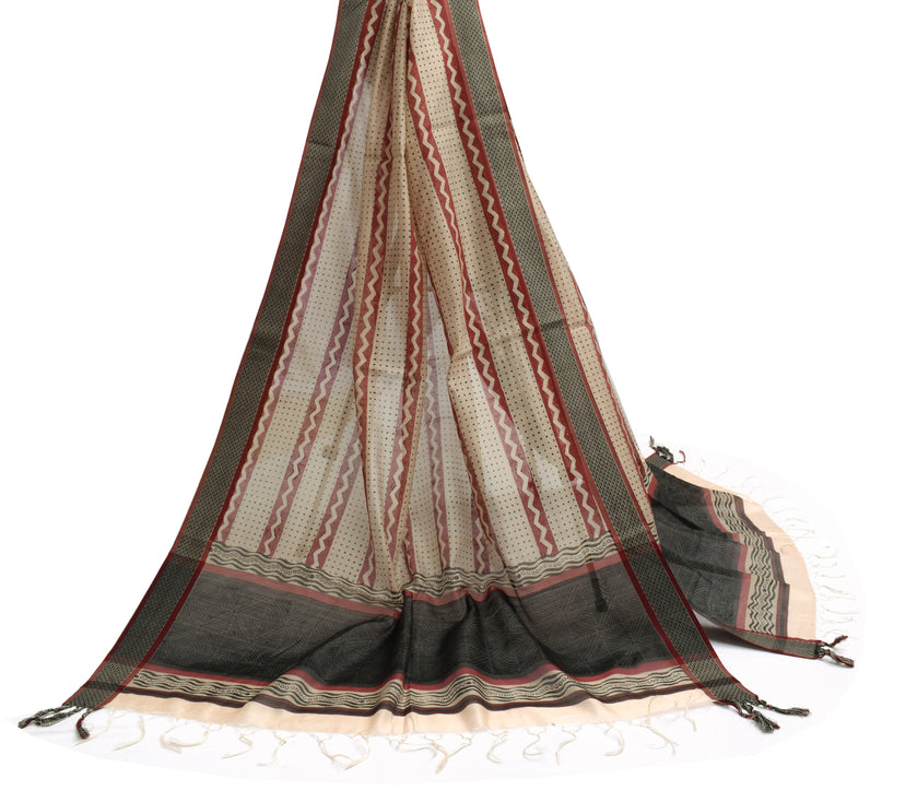 Sushila Vintage Light Brown Dupatta 100% Pure Cotton Printed Long Stole Hijab