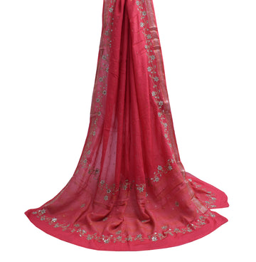 Sushila Vintage Pink Dupatta Pure Georgette Silk Hand Beaded Long Stole Veil