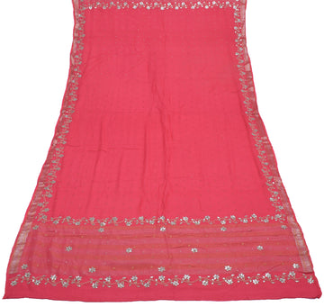 Sushila Vintage Pink Dupatta Pure Georgette Silk Hand Beaded Long Stole Veil