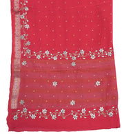 Sushila Vintage Pink Dupatta Pure Georgette Silk Hand Beaded Long Stole Veil