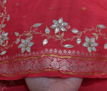 Sushila Vintage Pink Dupatta Pure Georgette Silk Hand Beaded Long Stole Veil