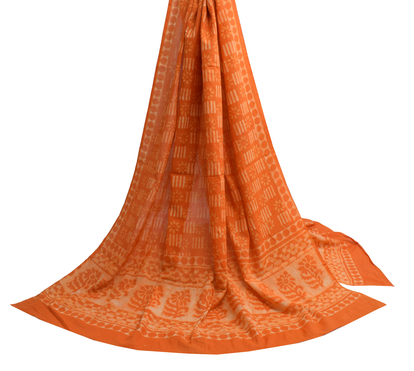 Sushila Vintage Orange Indian Dupatta 100% Pure Cotton Printed Long Stole Veil