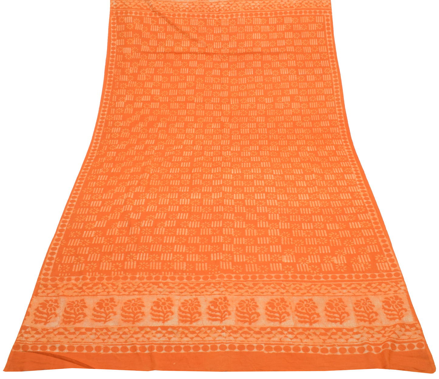 Sushila Vintage Orange Indian Dupatta 100% Pure Cotton Printed Long Stole Veil