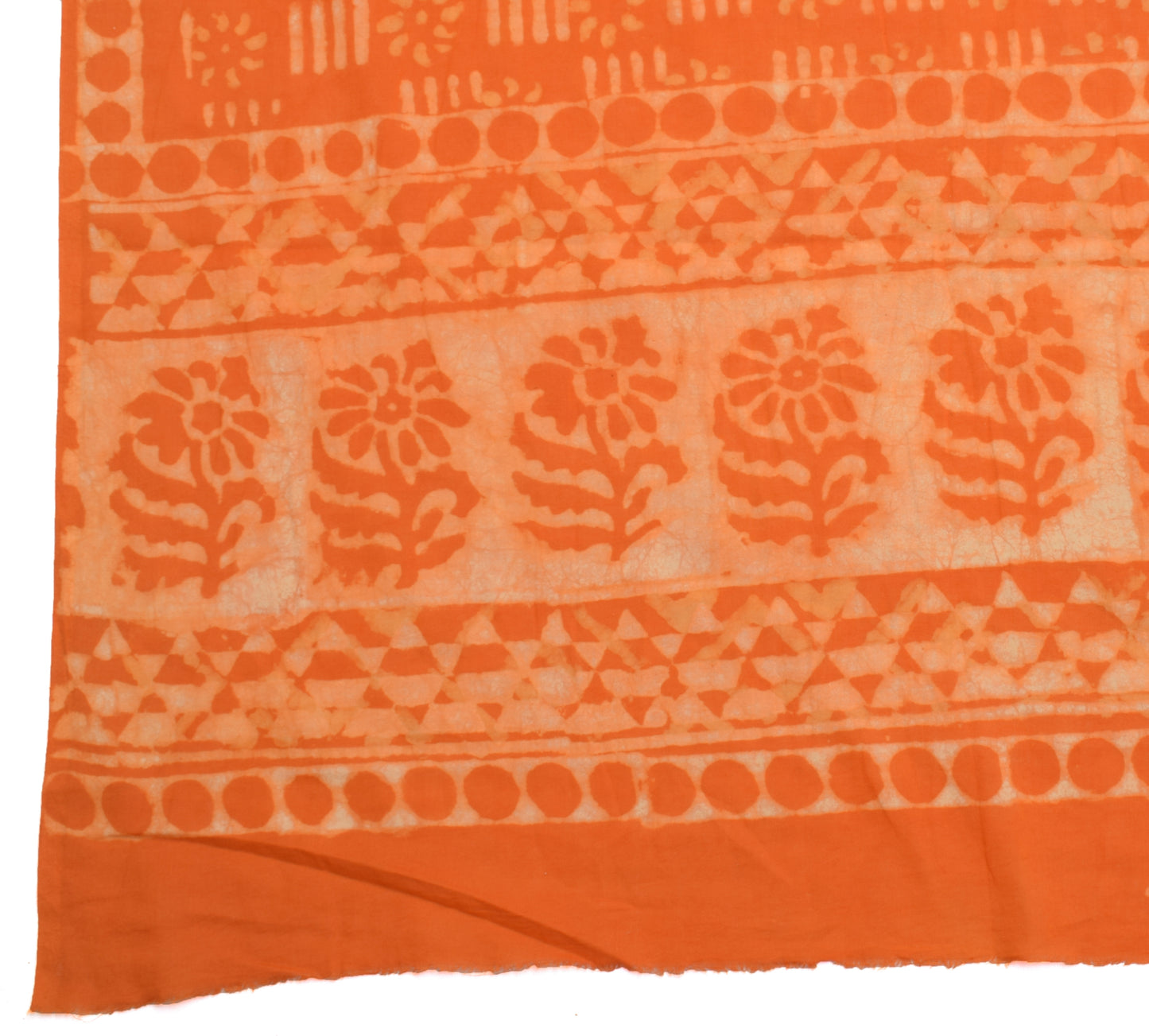 Sushila Vintage Orange Indian Dupatta 100% Pure Cotton Printed Long Stole Veil
