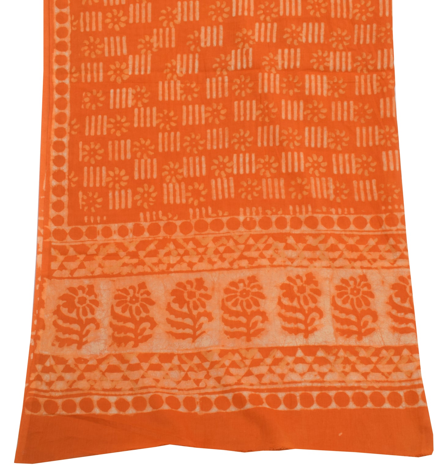 Sushila Vintage Orange Indian Dupatta 100% Pure Cotton Printed Long Stole Veil