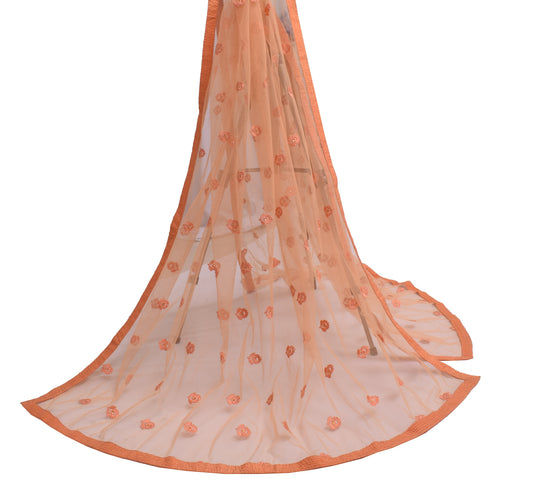 Sushila Vintage Peach Indian Dupatta Net Mesh Embroidered Long Stole Wrap Hijab