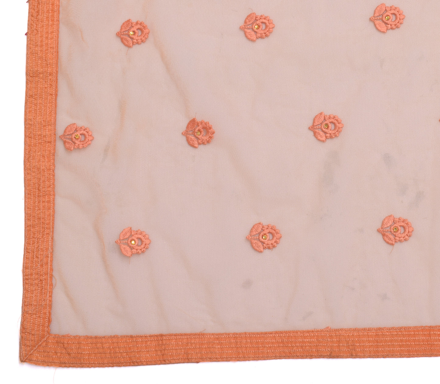 Sushila Vintage Peach Indian Dupatta Net Mesh Embroidered Long Stole Wrap Hijab