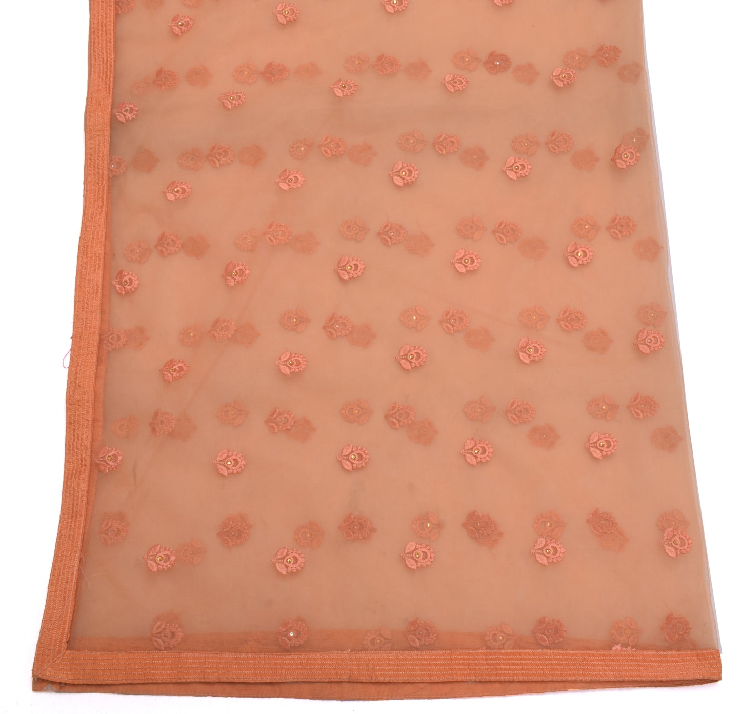 Sushila Vintage Peach Indian Dupatta Net Mesh Embroidered Long Stole Wrap Hijab