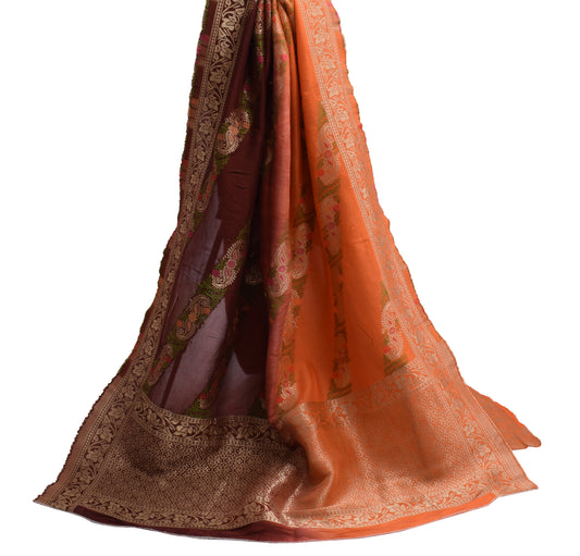 Sushila Vintage Indian Dupatta Pure Georgette Silk Zari Woven Long Stole Veil