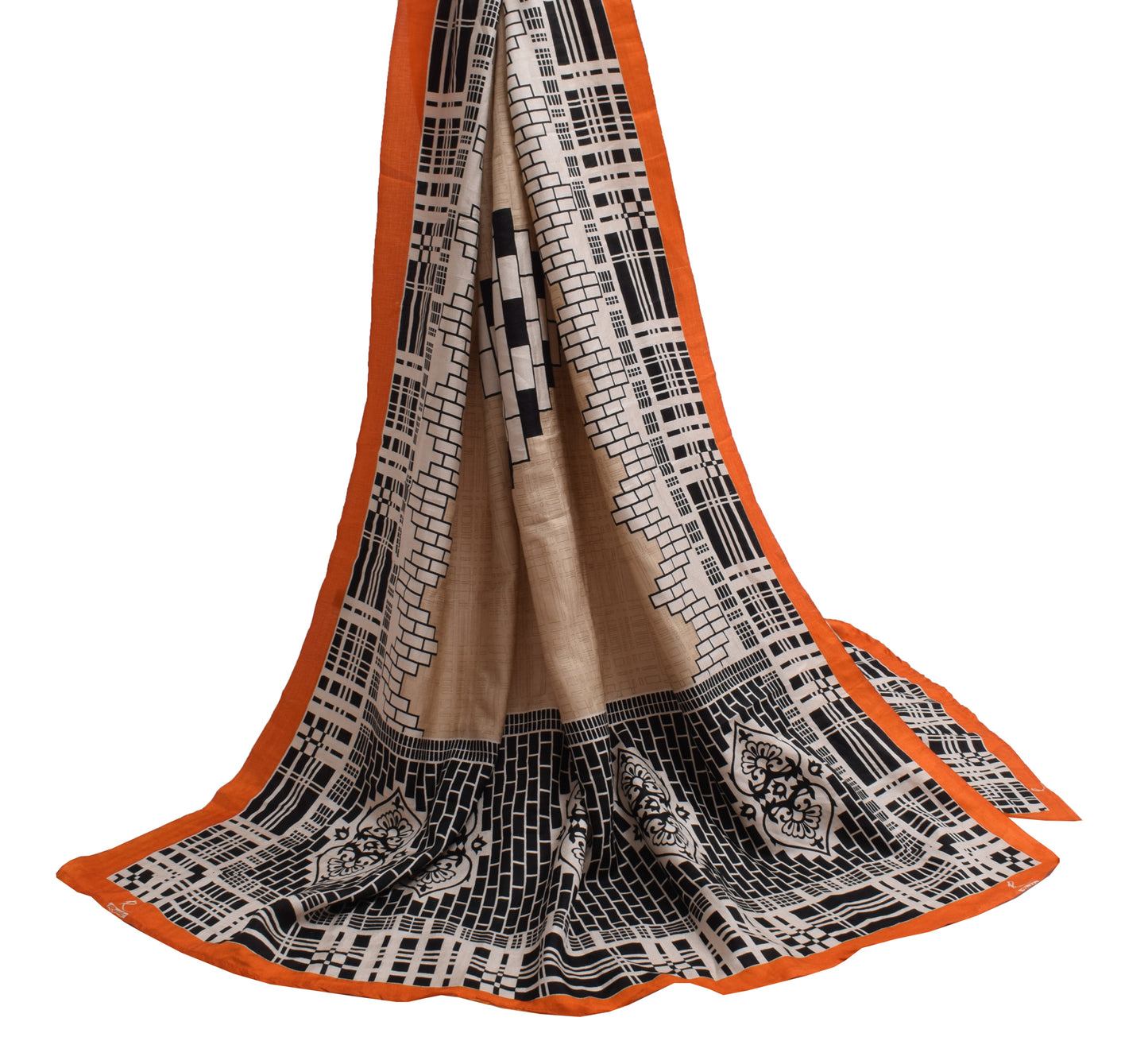 Sushila Vintage Light Brown Dupatta Blend Silk Printed Long Stole Veil Scarves