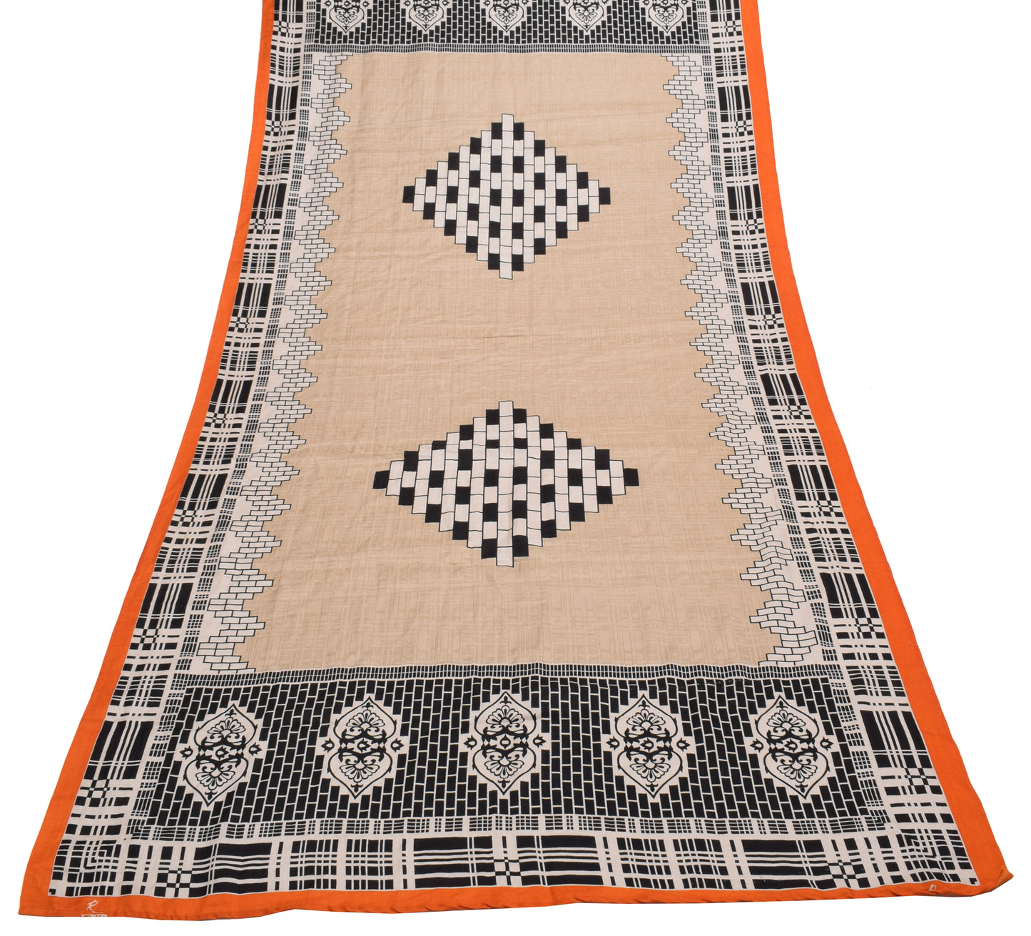Sushila Vintage Light Brown Dupatta Blend Silk Printed Long Stole Veil Scarves