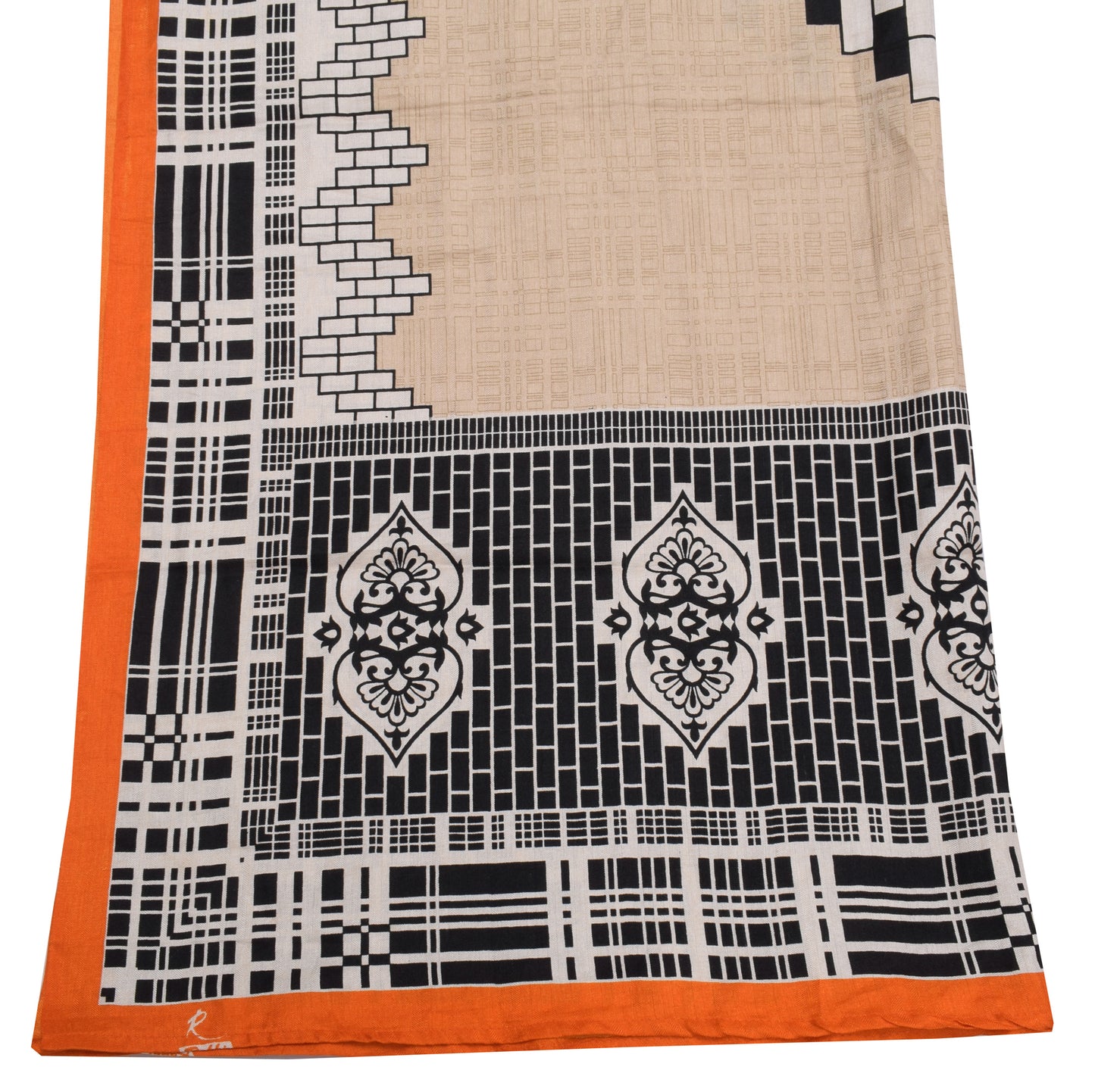 Sushila Vintage Light Brown Dupatta Blend Silk Printed Long Stole Veil Scarves