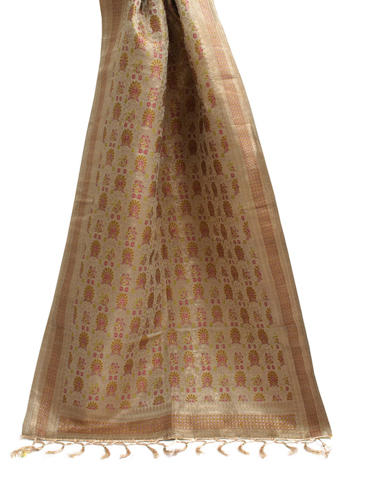 Sushila Vintage Cream Dupatta Pure Satin Silk Woven Long Stole Wrap Scarves Veil