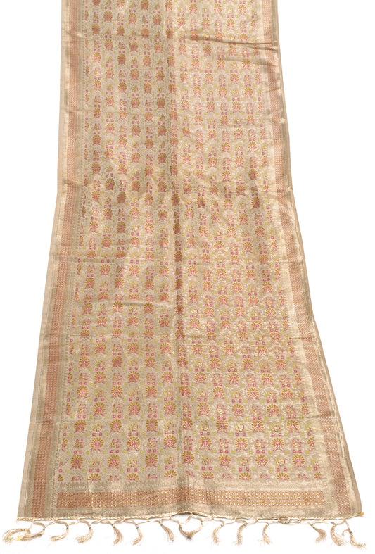 Sushila Vintage Cream Dupatta Pure Satin Silk Woven Long Stole Wrap Scarves Veil