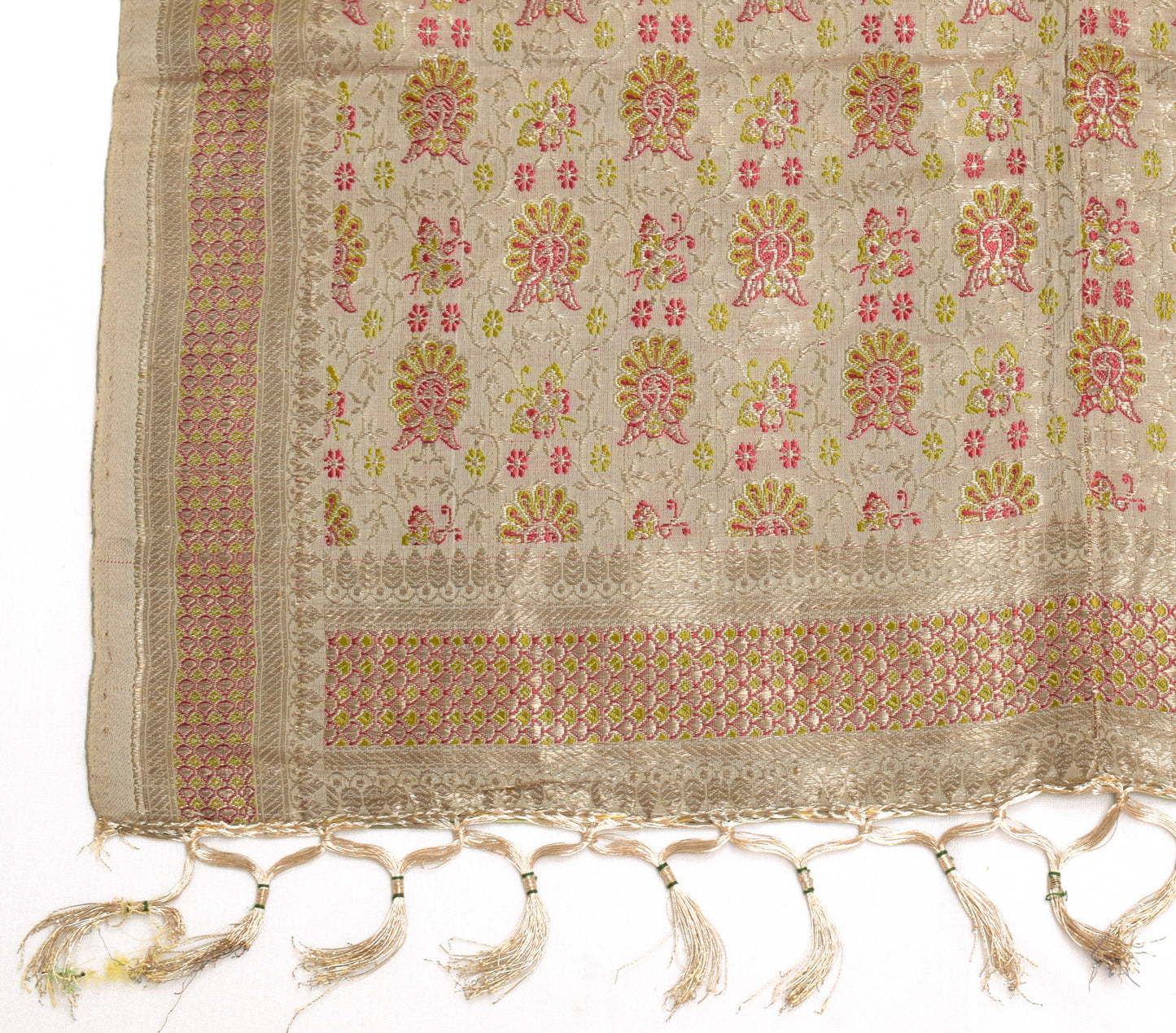 Sushila Vintage Cream Dupatta Pure Satin Silk Woven Long Stole Wrap Scarves Veil