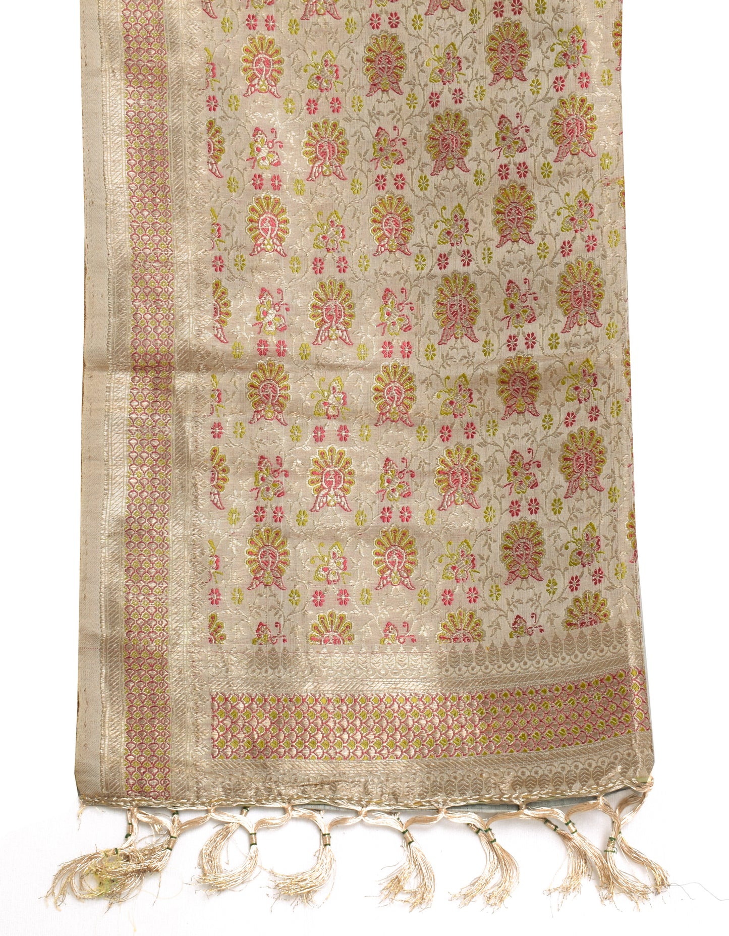 Sushila Vintage Cream Dupatta Pure Satin Silk Woven Long Stole Wrap Scarves Veil