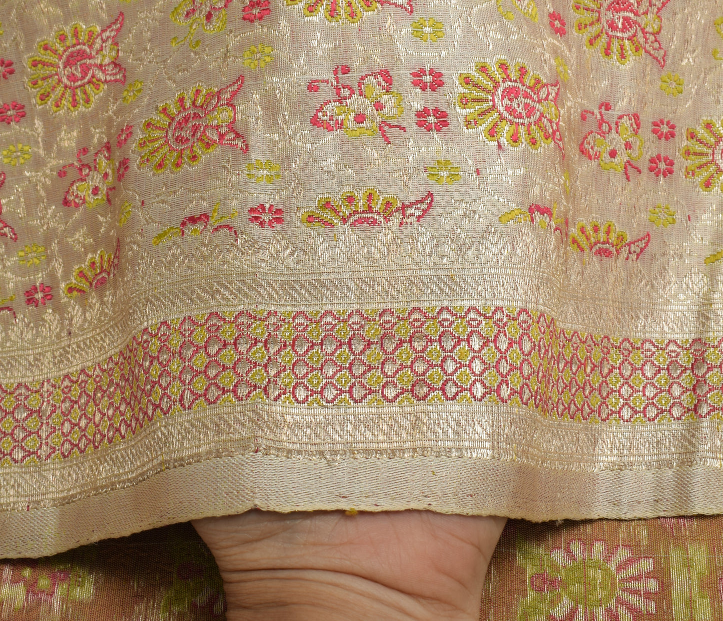 Sushila Vintage Cream Dupatta Pure Satin Silk Woven Long Stole Wrap Scarves Veil