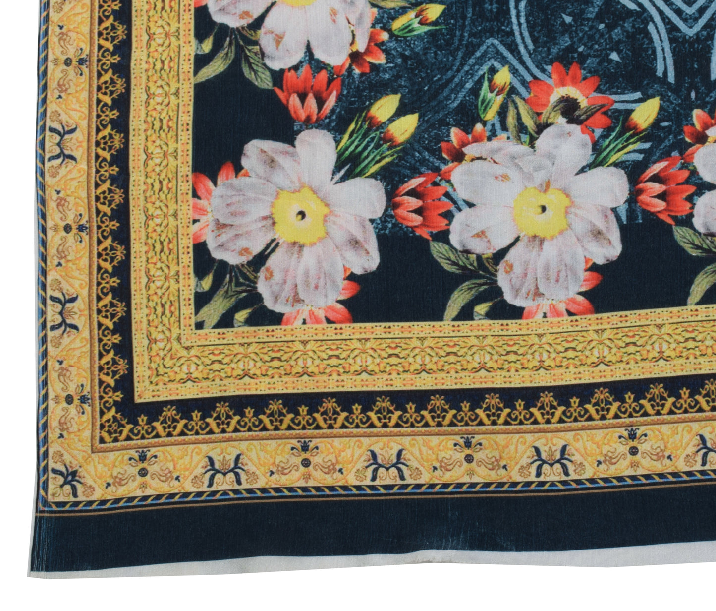 Sushila Vintage Dark Blue Dupatta Blend Chiffon Silk Printed Long Stole Hijab