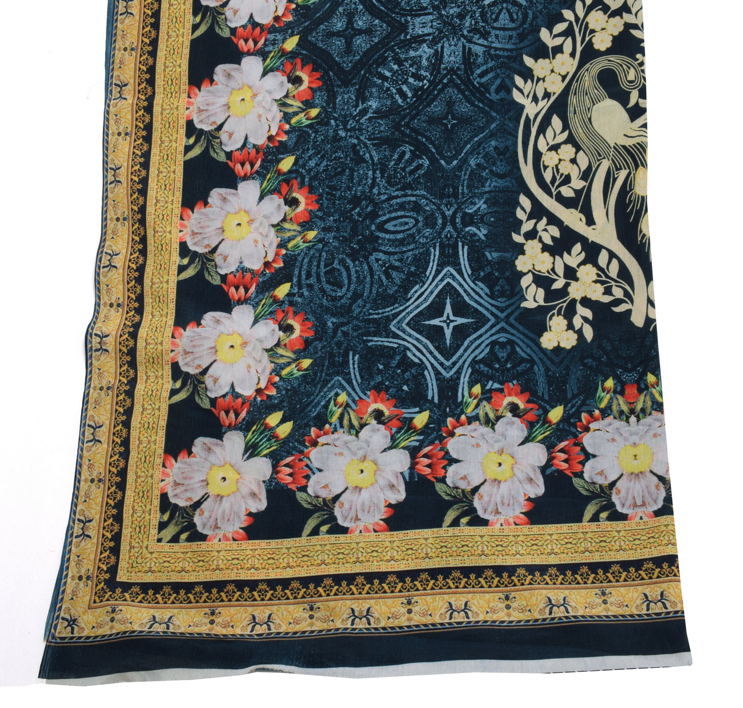 Sushila Vintage Dark Blue Dupatta Blend Chiffon Silk Printed Long Stole Hijab